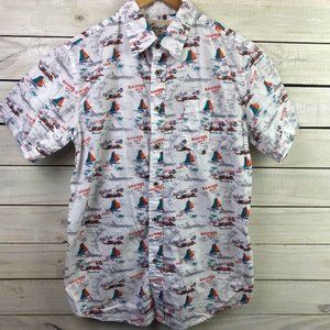 Coastal Short Sleeve Button Up Men's Medium Dress Shirt Aloha Cafe All Over Prin